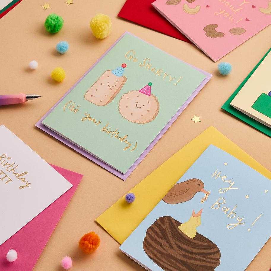 Go Shorty It's Your Birthday Card Featuring Shortbread Biscuits