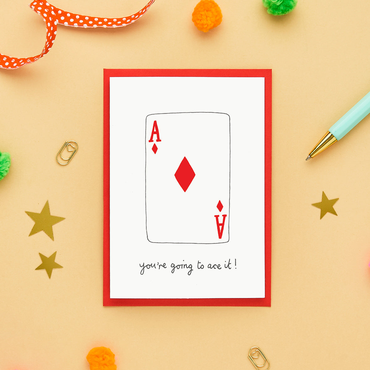 A Good Luck Card Featuring an Illustrated Ace of Diamonds