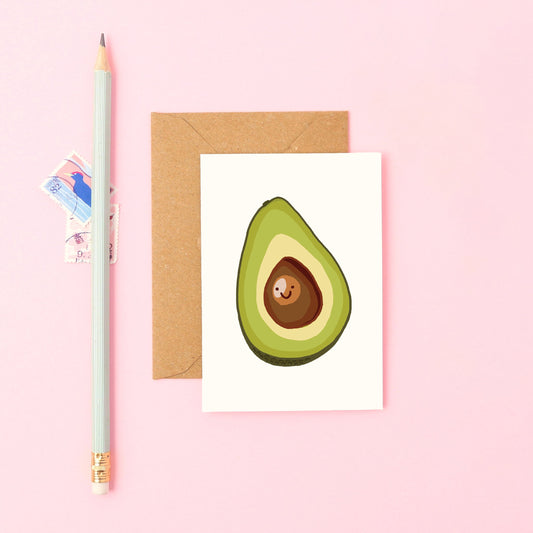 Mini Avocado Greeting Card Featuring a Smiley Avocado