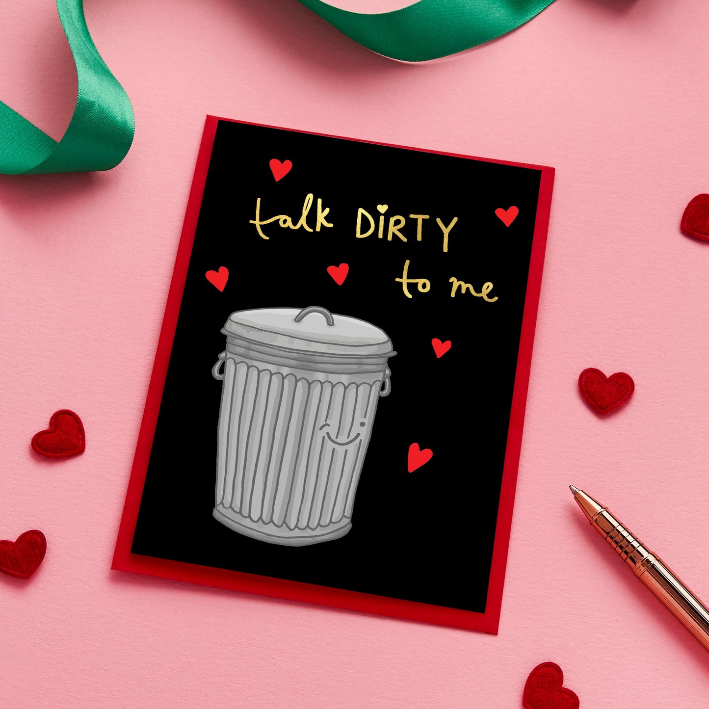 Quirky Valentine's Card Featuring a Trash Bin