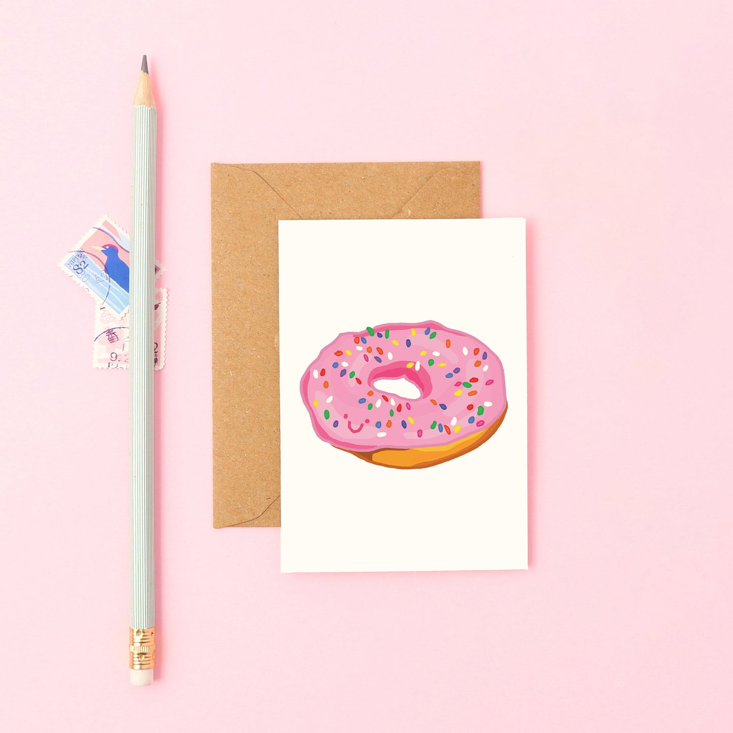 Mini Greeting Card Featuring a Smiley Donut