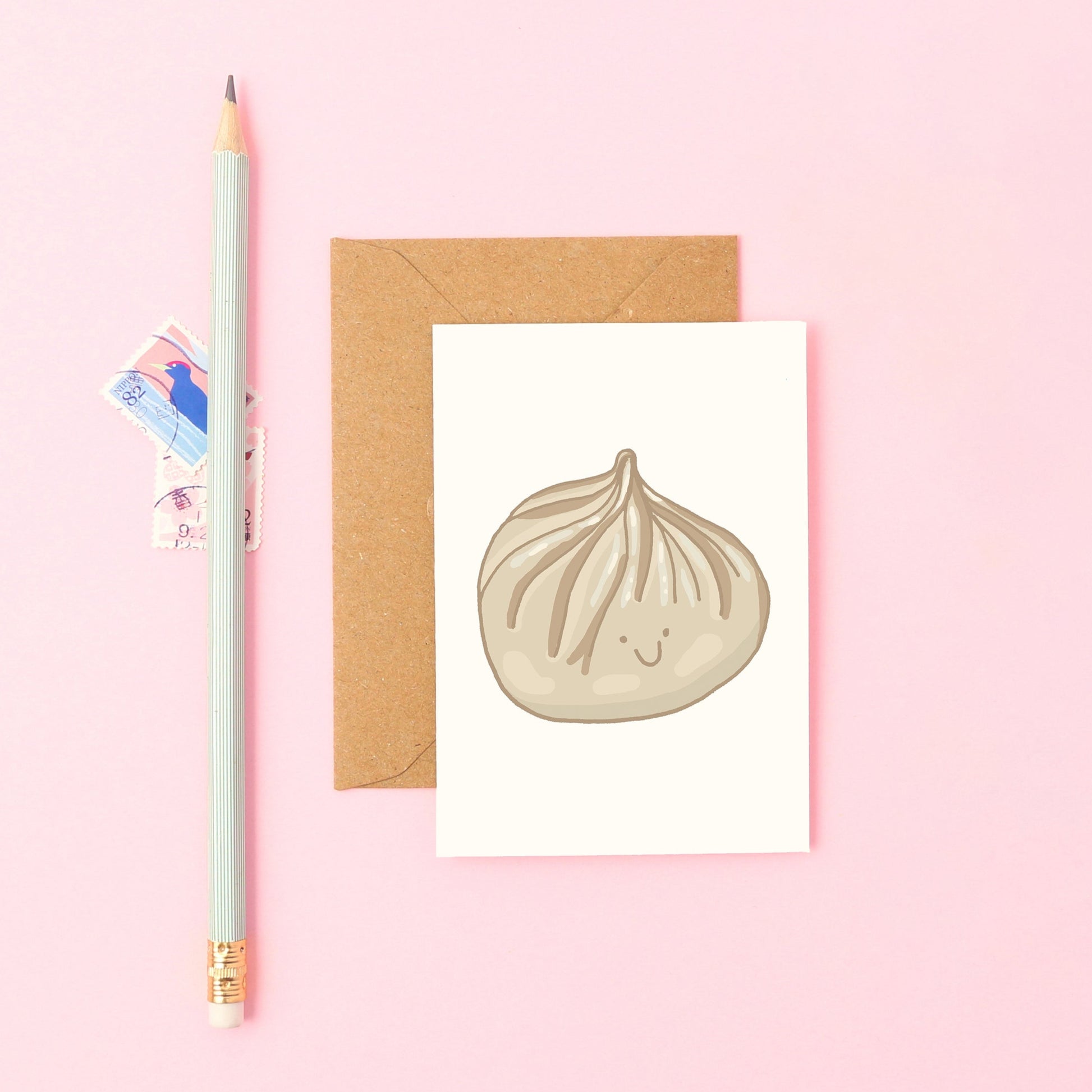 Cute Mini Greeting Card Featuring a Smiley Dumpling