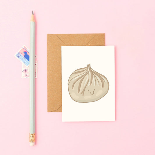 Cute Mini Greeting Card Featuring a Smiley Dumpling