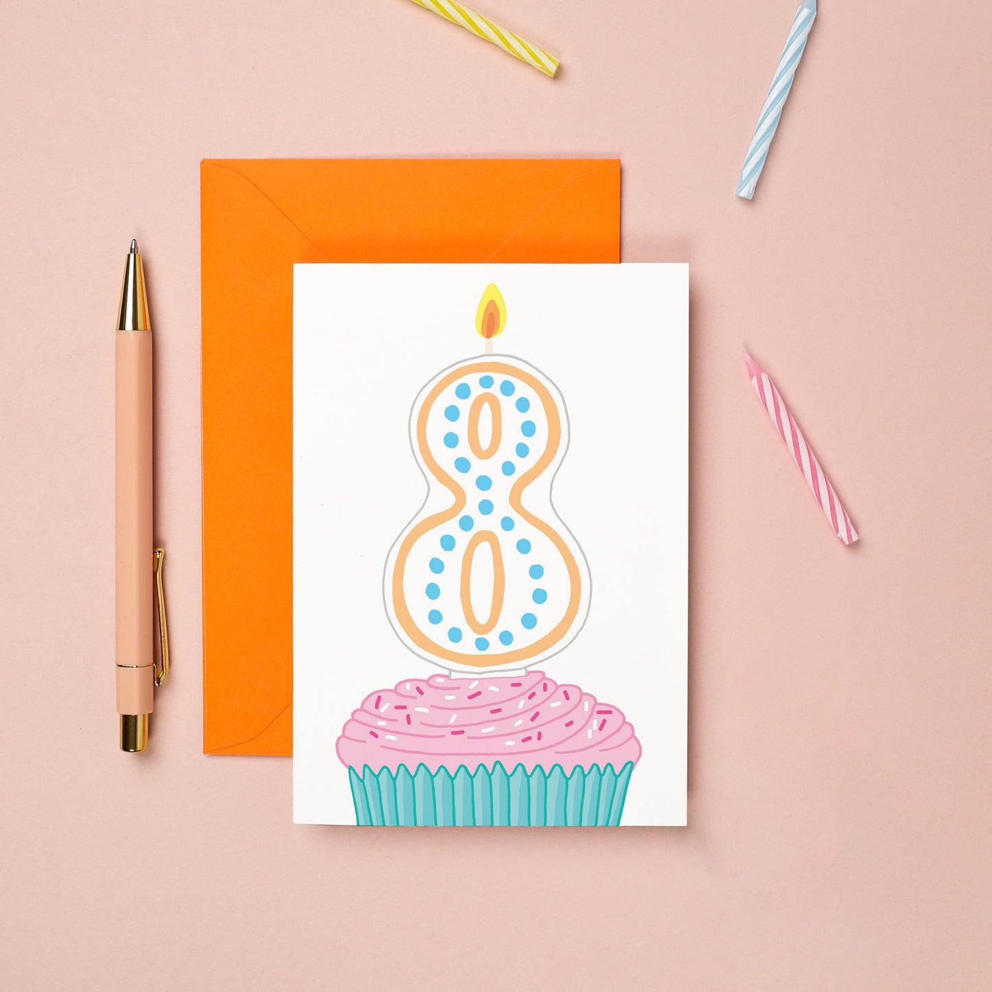 A 8th birthday card with a cupcake illustration