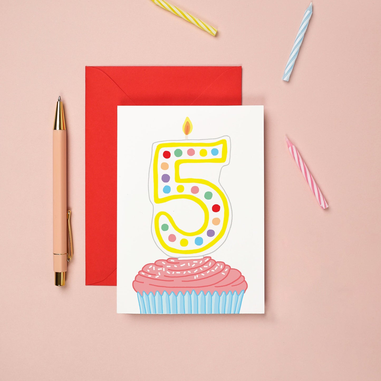 A 5th birthday card with a cupcake illustration