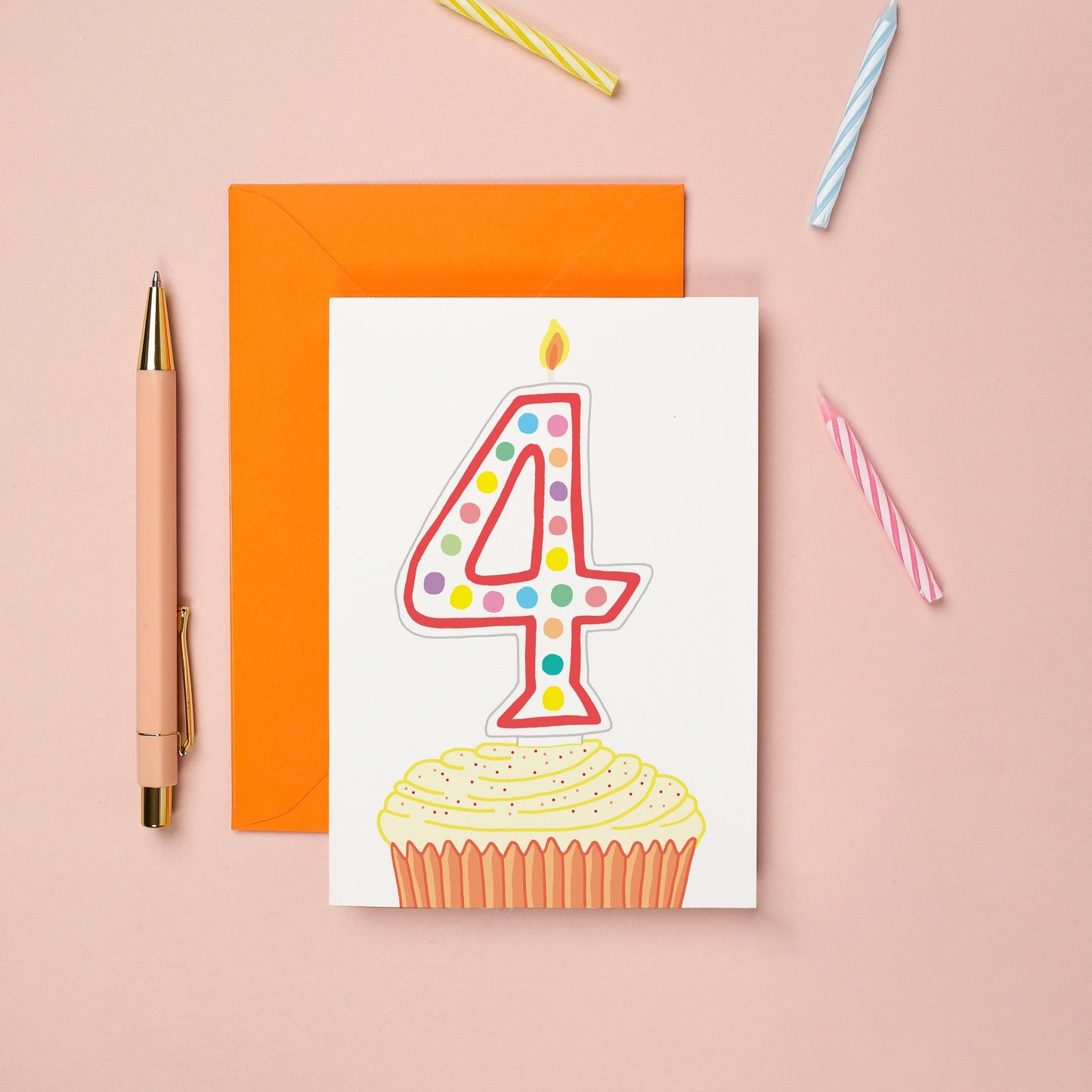 A 4th birthday card with a cupcake illustration