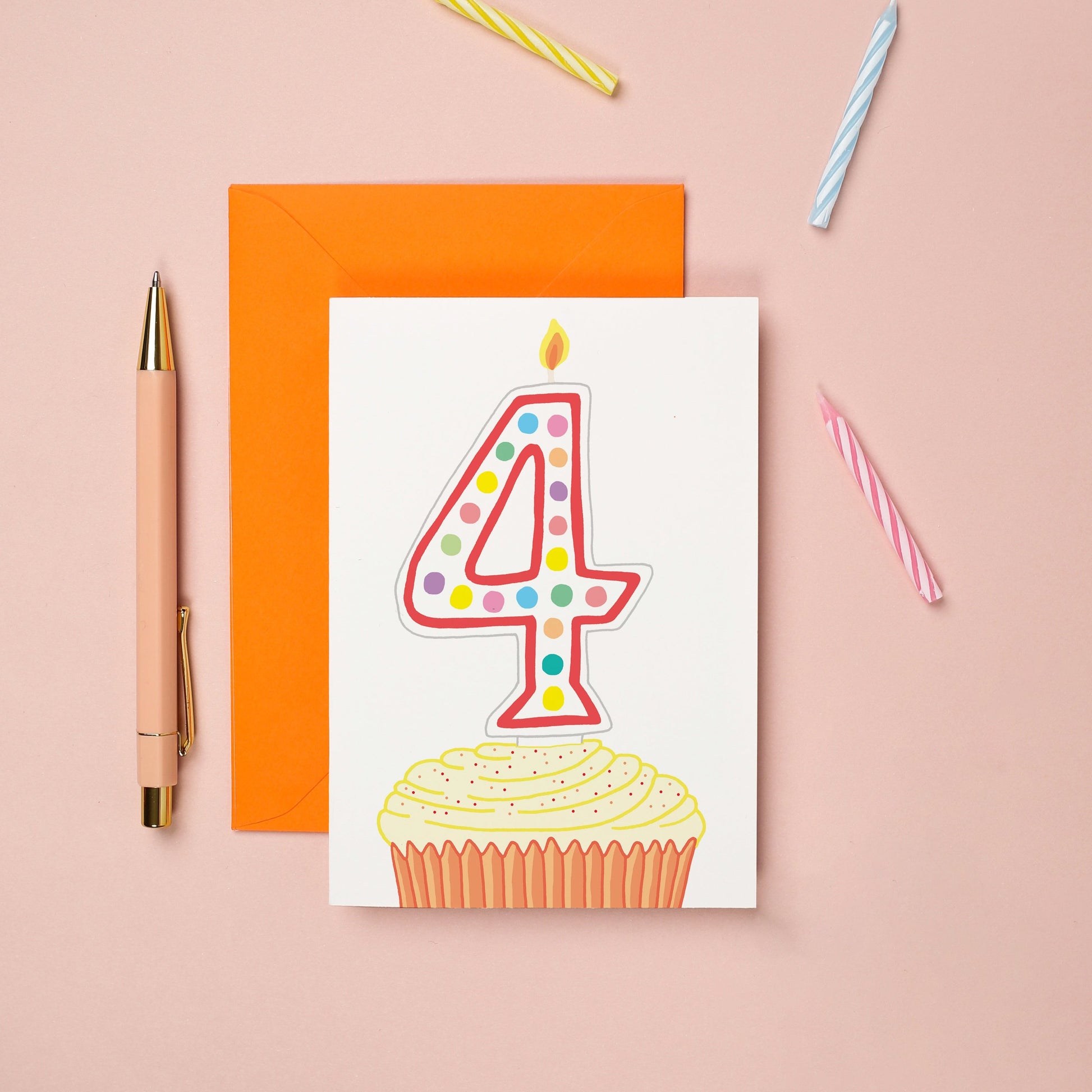 A 4th birthday card with a cupcake illustration
