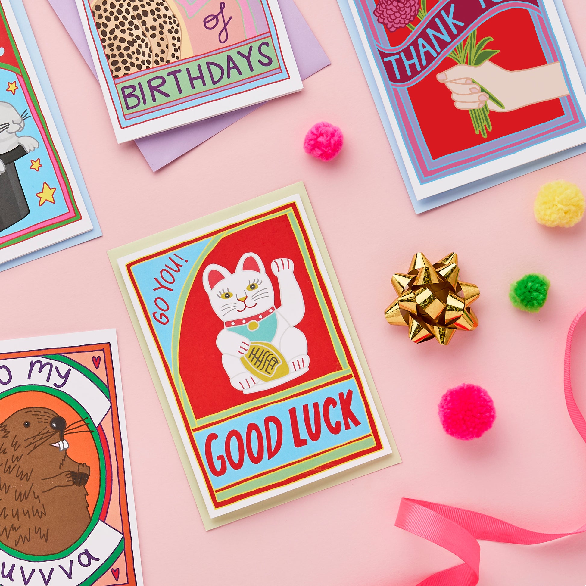 Good Luck Cat Greeting Card from You've Got Pen on Your Face.