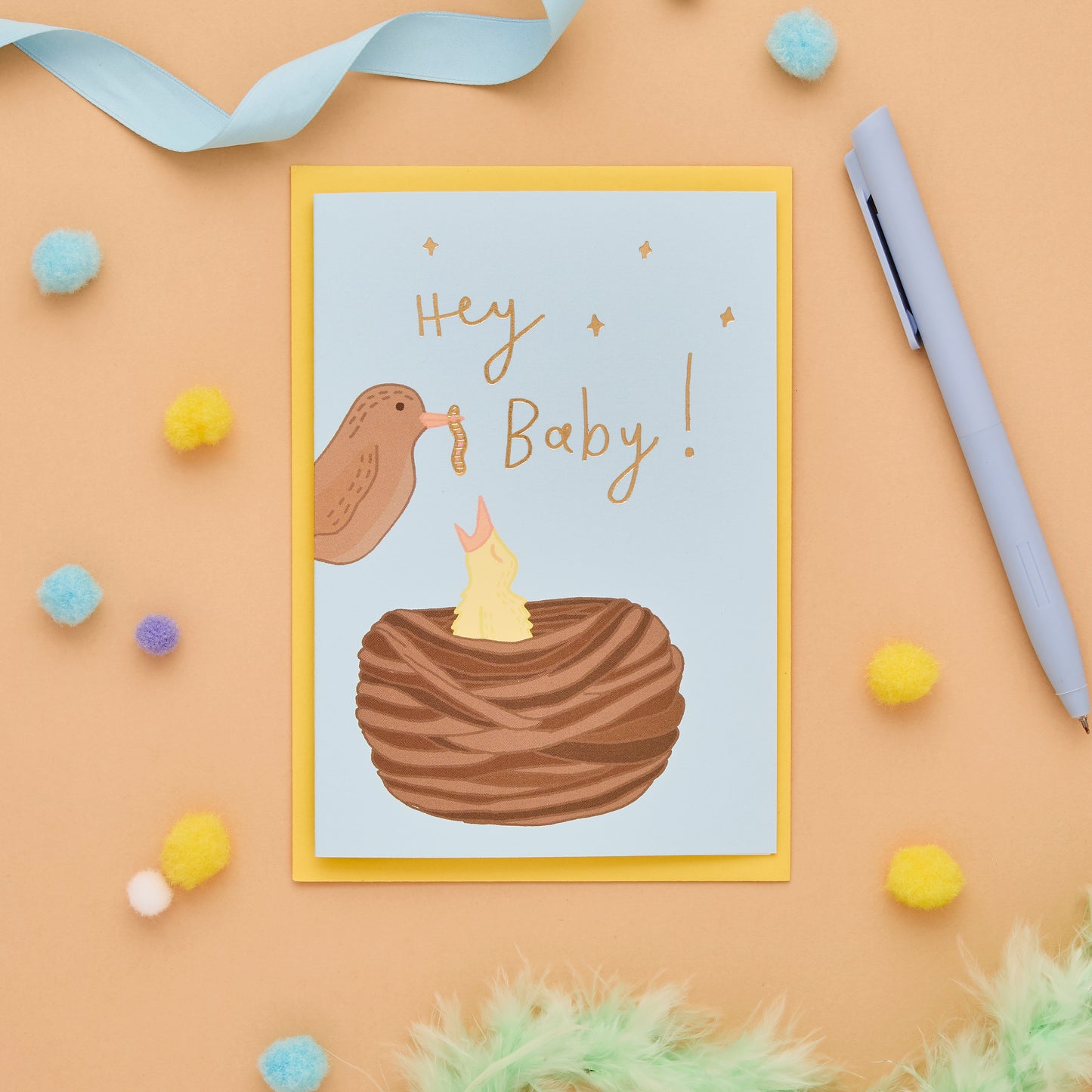 New Baby Card Featuring A Mama And Baby Chick