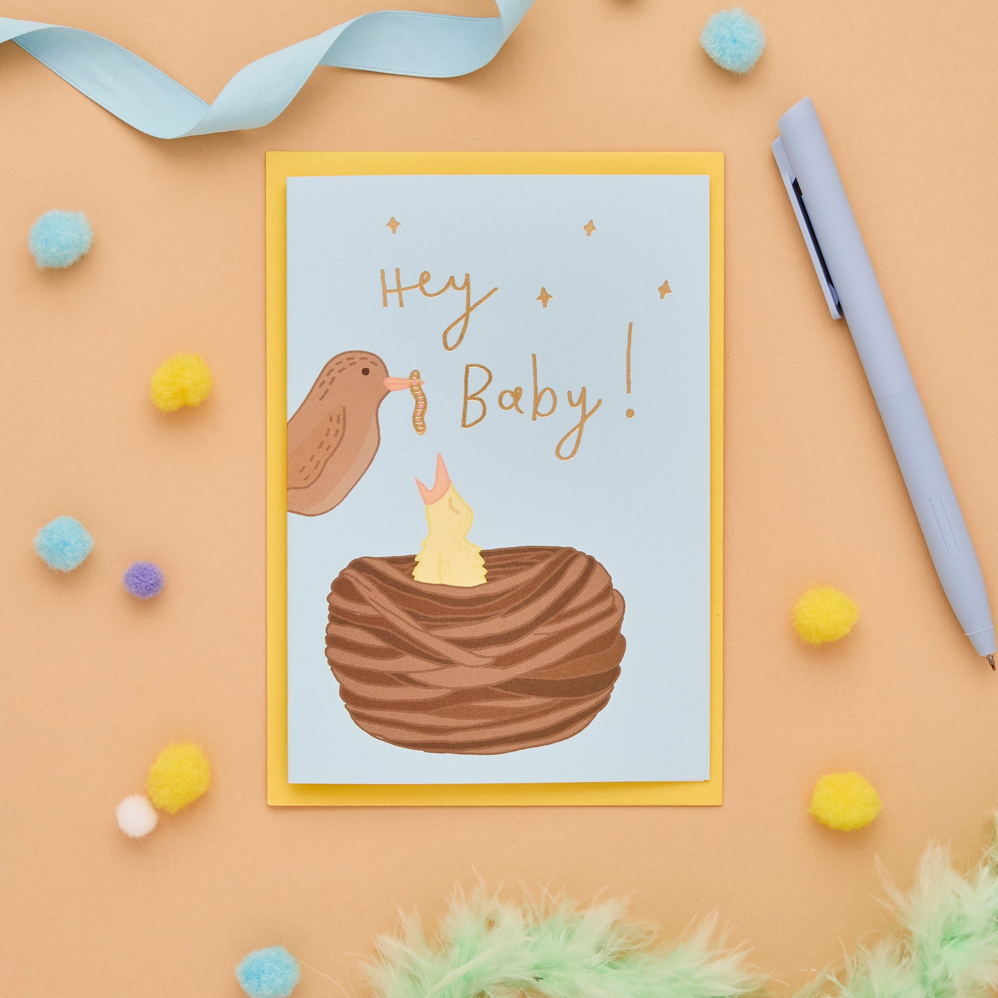 New Baby Card Featuring A Mama And Baby Chick