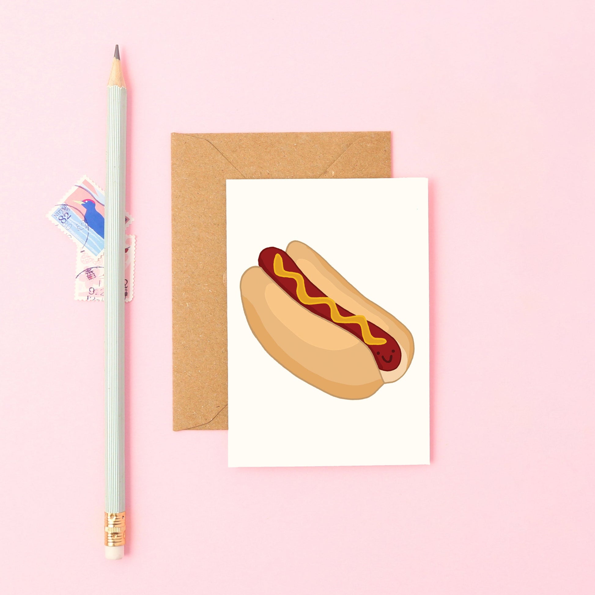 Mini Hot Dog Greeting Card Featuring a Smiley Hot Dog