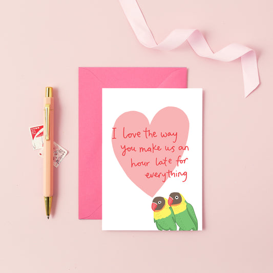 A love birds card with a funny caption from You've Got Pen on Your Face.