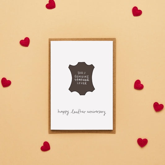 Third wedding anniversary card featuring a leather symbol.