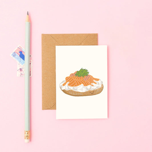 Mini Greeting Card Featuring a Smiley Lox Bagel