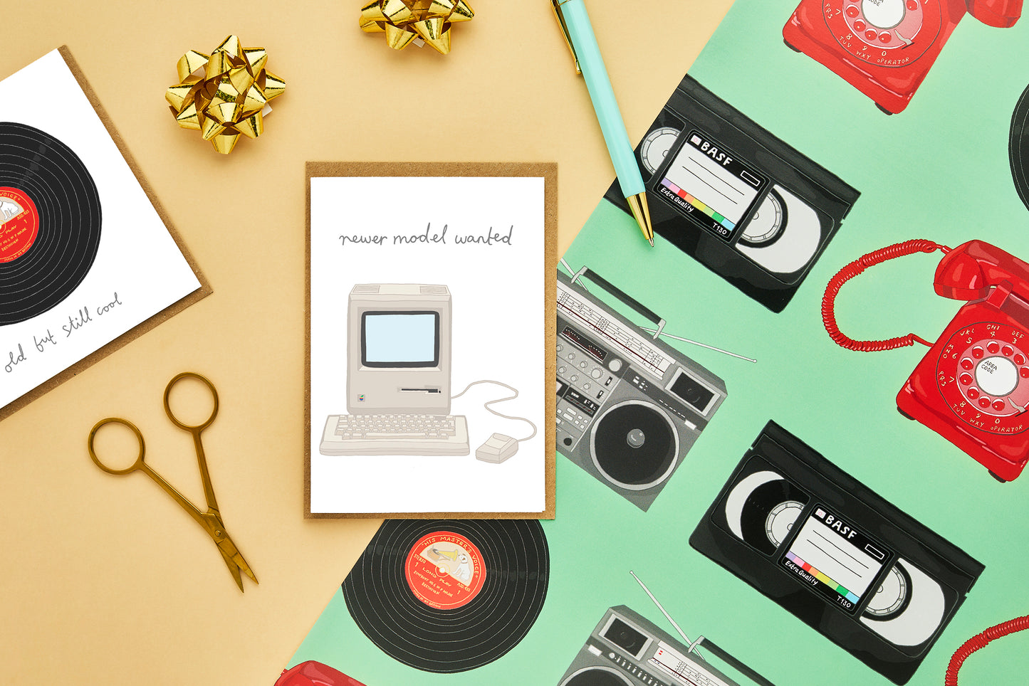 A retro birthday card with an illustration of a computer