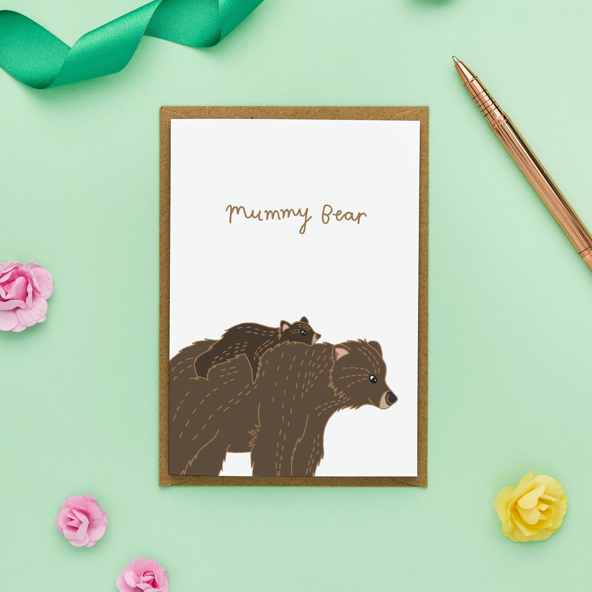 Sweet Mother's Day Card featuring a Mummy Bear carrying a Baby bear