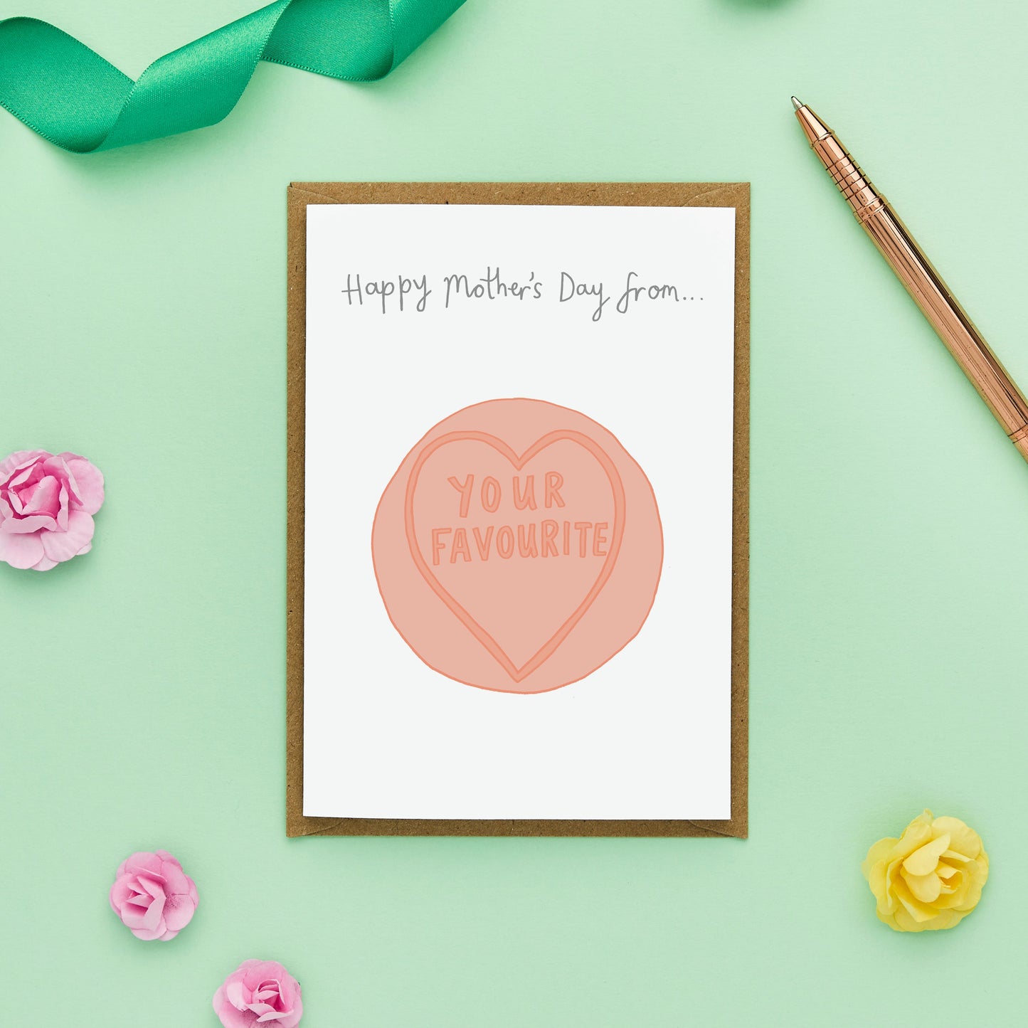 Mother's Day card featuring an illustrated love heart sweet