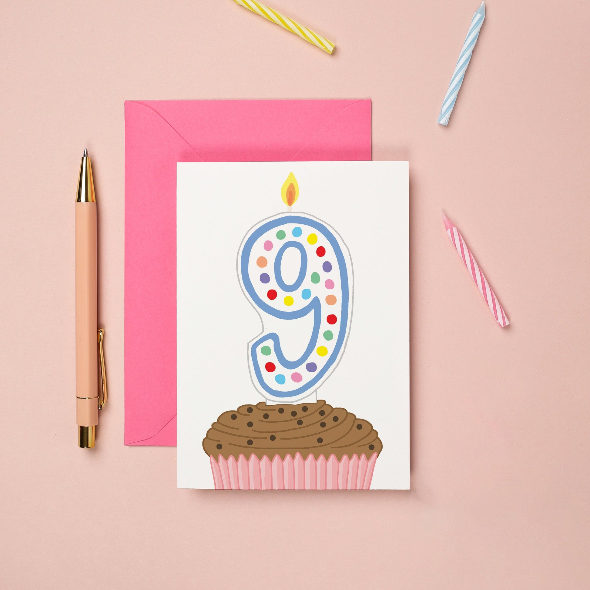 A 9th birthday card with a cupcake illustration