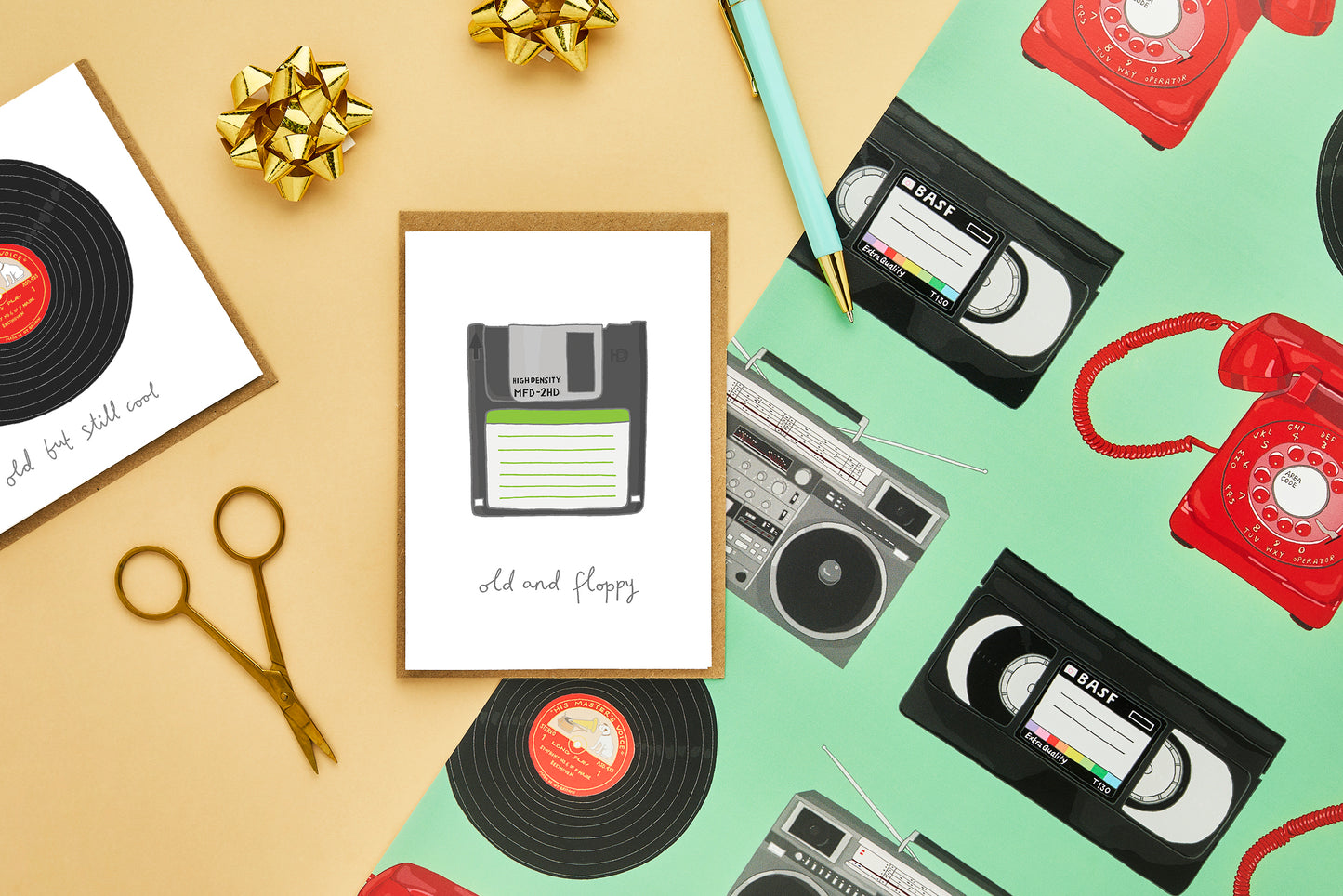 A retro birthday card with an illustration of a floppy disc