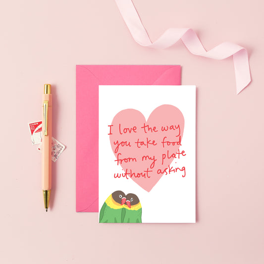 A love birds card with a funny caption from You've Got Pen on Your Face.