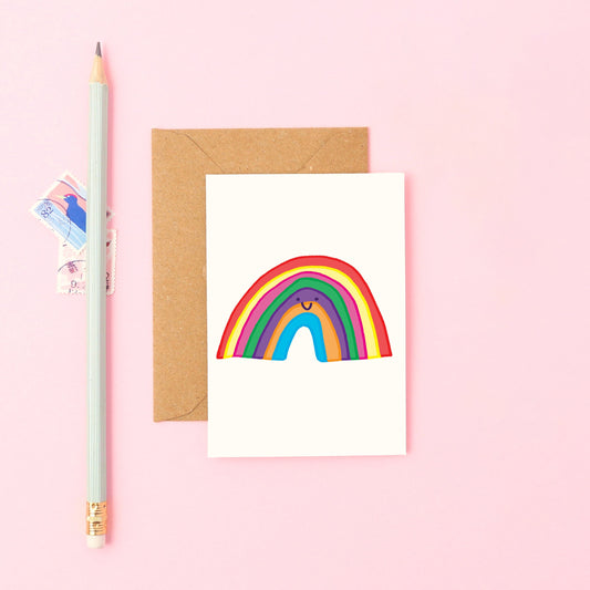 Mini Greeting Card Featuring a Smiley Rainbow