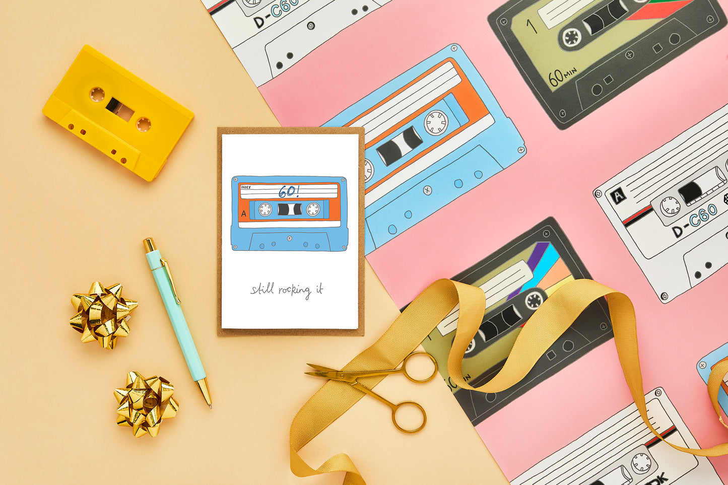 A retro 60th birthday card and matching gift wrap