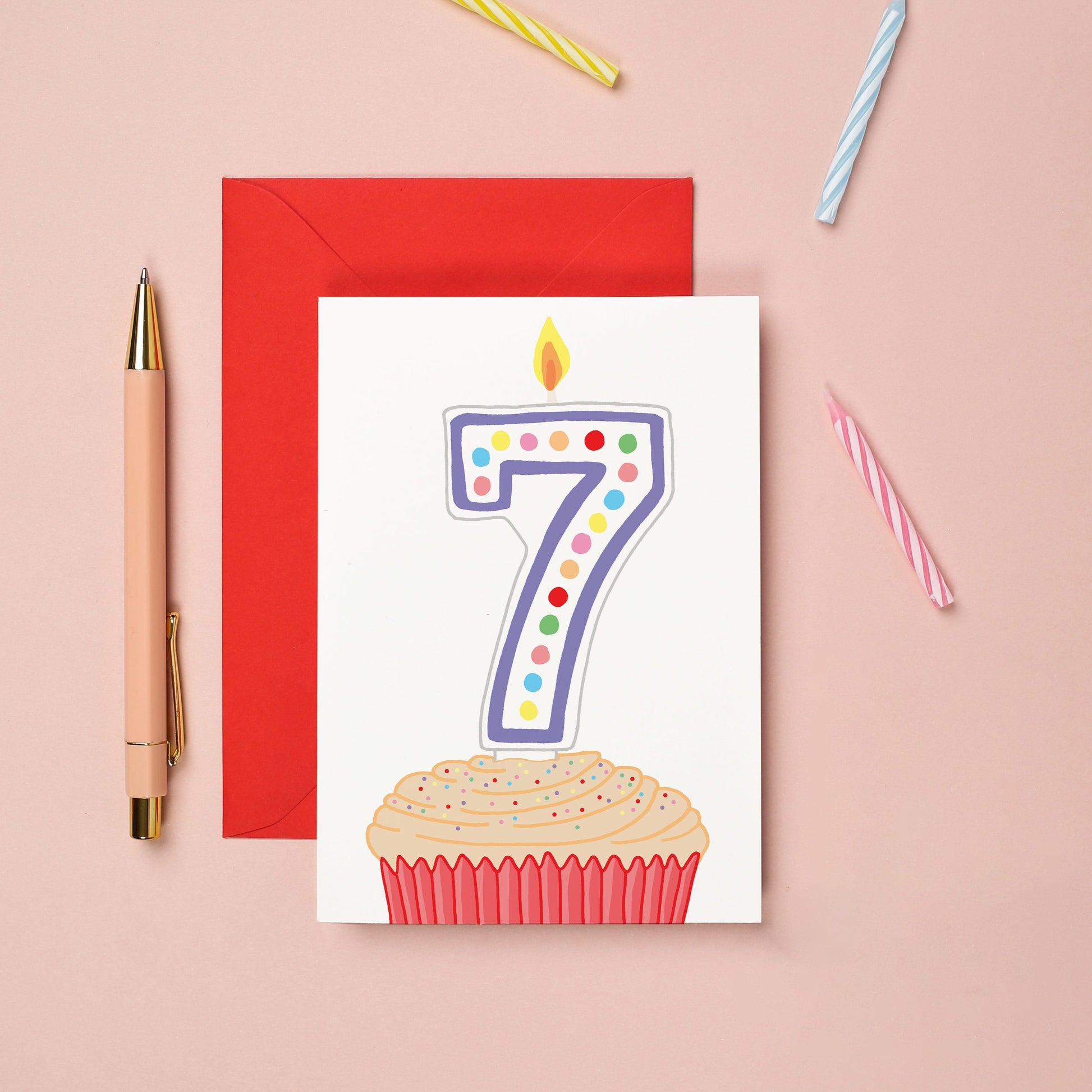 A 7th birthday card with a cupcake illustration