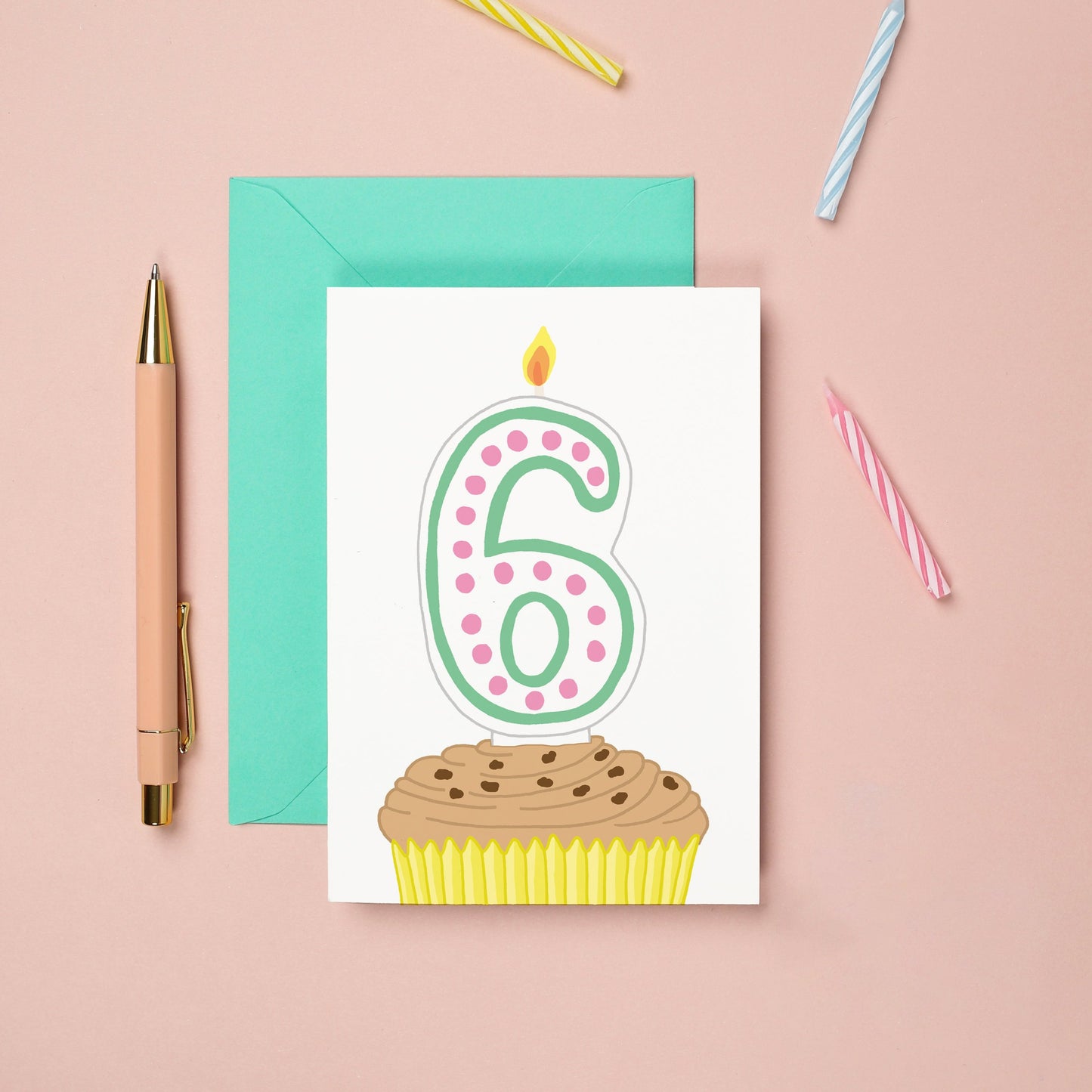 A 6th birthday card with a cupcake illustration