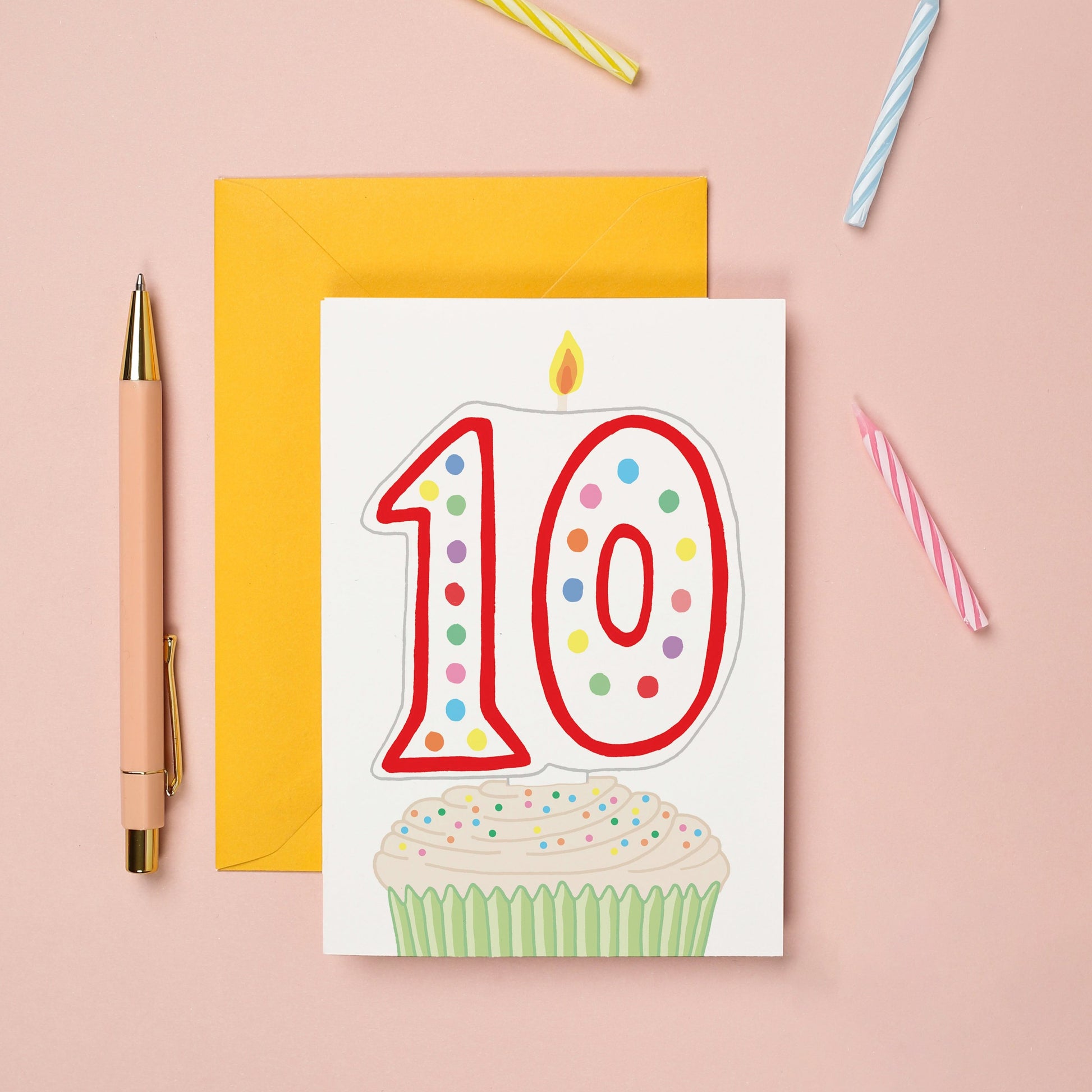 A 10th birthday card with a cupcake illustration