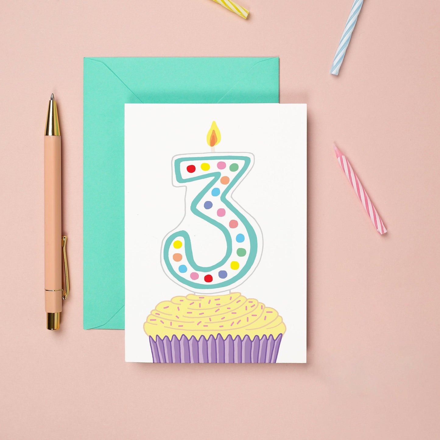 A 3rd birthday card with a cupcake illustration