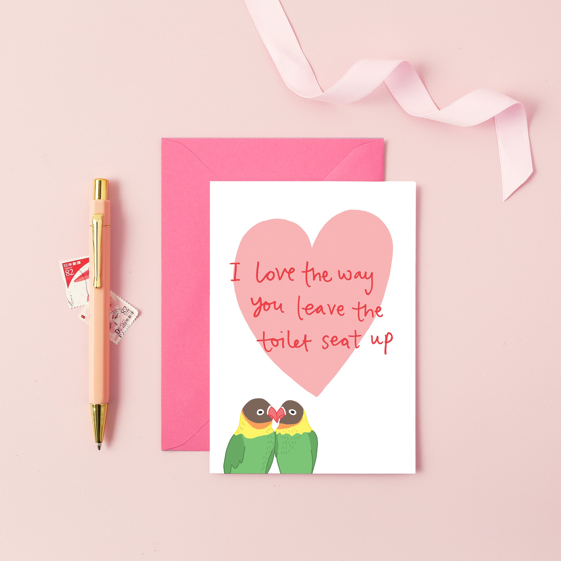 A love birds card with a funny caption from You've Got Pen on Your Face.