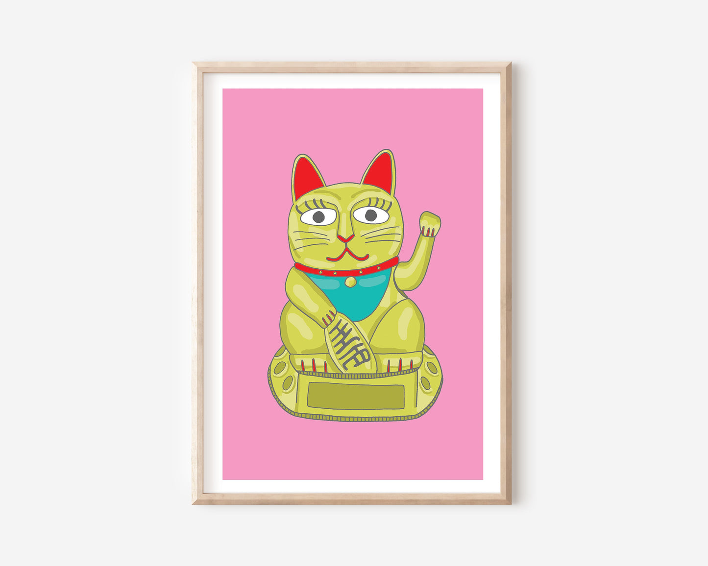 An A4 print with a lucky cat illustration