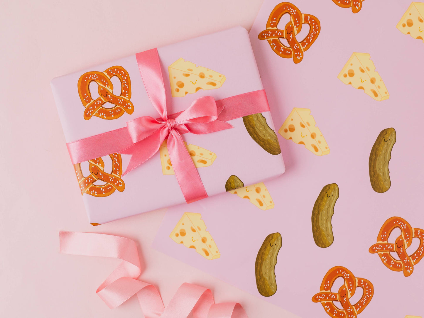 Deli Gift Wrap | Cheese Pickle & Pretzel Wrapping Paper