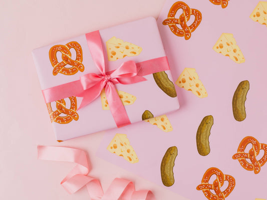Deli Gift Wrap | Cheese Pickle & Pretzel Wrapping Paper