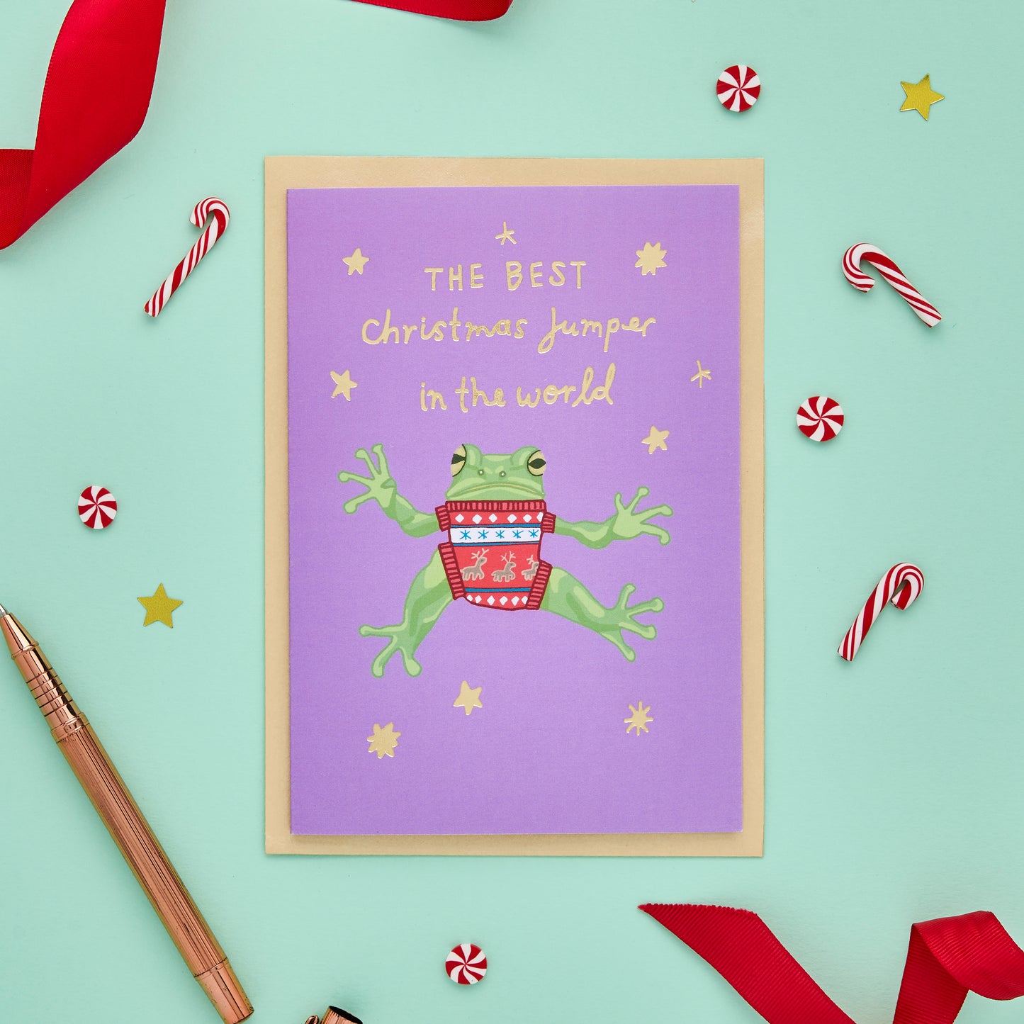 Christmas Jumper Card Featuring A Frog