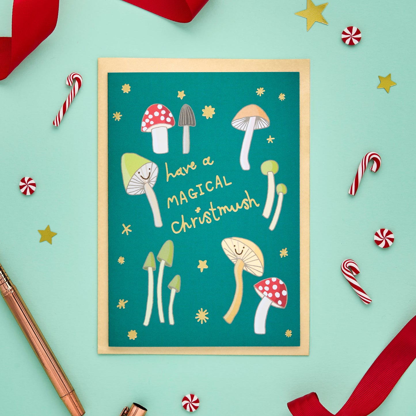 A Magical Christmas Card Featuring Magic Mushrooms