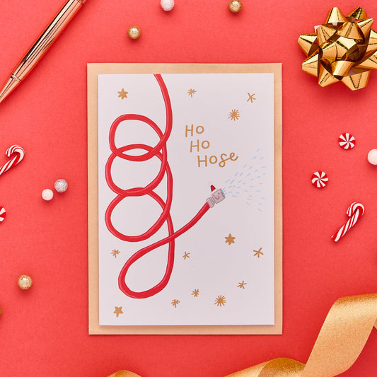 Ho Ho Hose Funny Christmas Card Featuring A Garden Hose