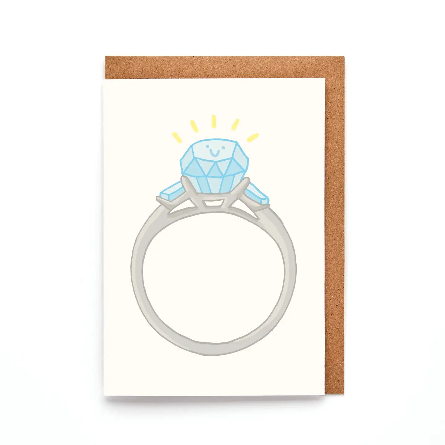 Mini A7 engagement ring card with smiling diamond ring illustration