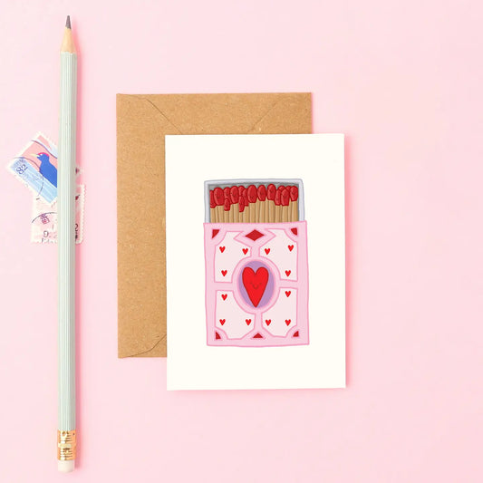 Mini matchbox greeting card with hand drawn matches and smiling box
