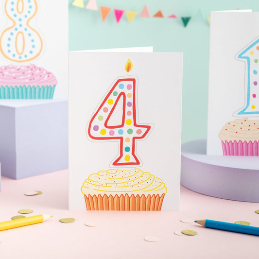 A 4th birthday card with a cupcake illustration