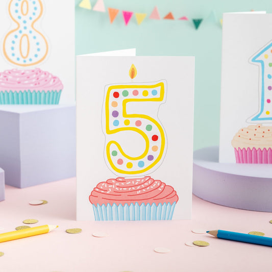 A 5th birthday card with a cupcake illustration