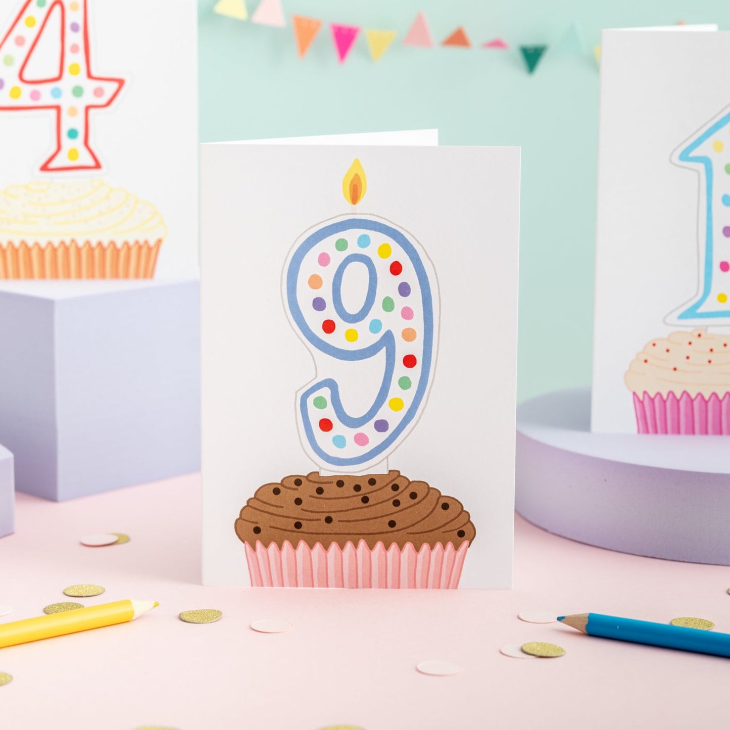 A 9th birthday card with a cupcake illustration