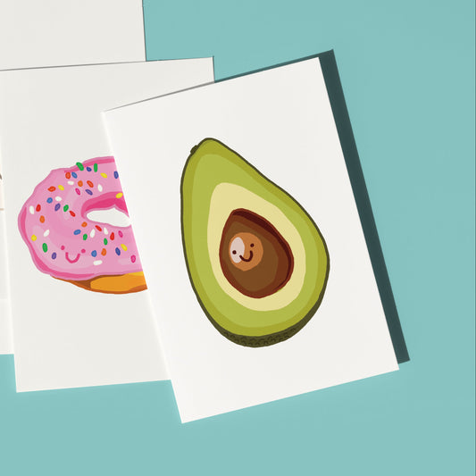 Mini Avocado Greeting Card Featuring a Smiley Avocado