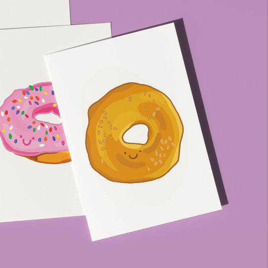 Mini Greeting Card Featuring a Smiley Bagel