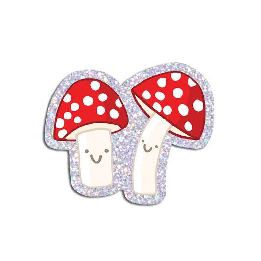 Fly Agaric Holographic Glitter Die-Cut Mushroom Sticker