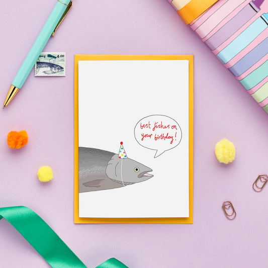 Funny Birthday Card Featuring a Hand Drawn Fish