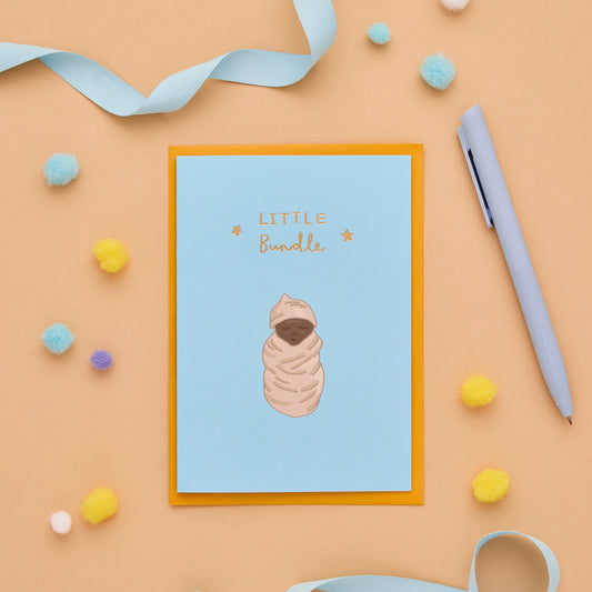 Little Bundle New Baby Card Featuring A Litlte Baby