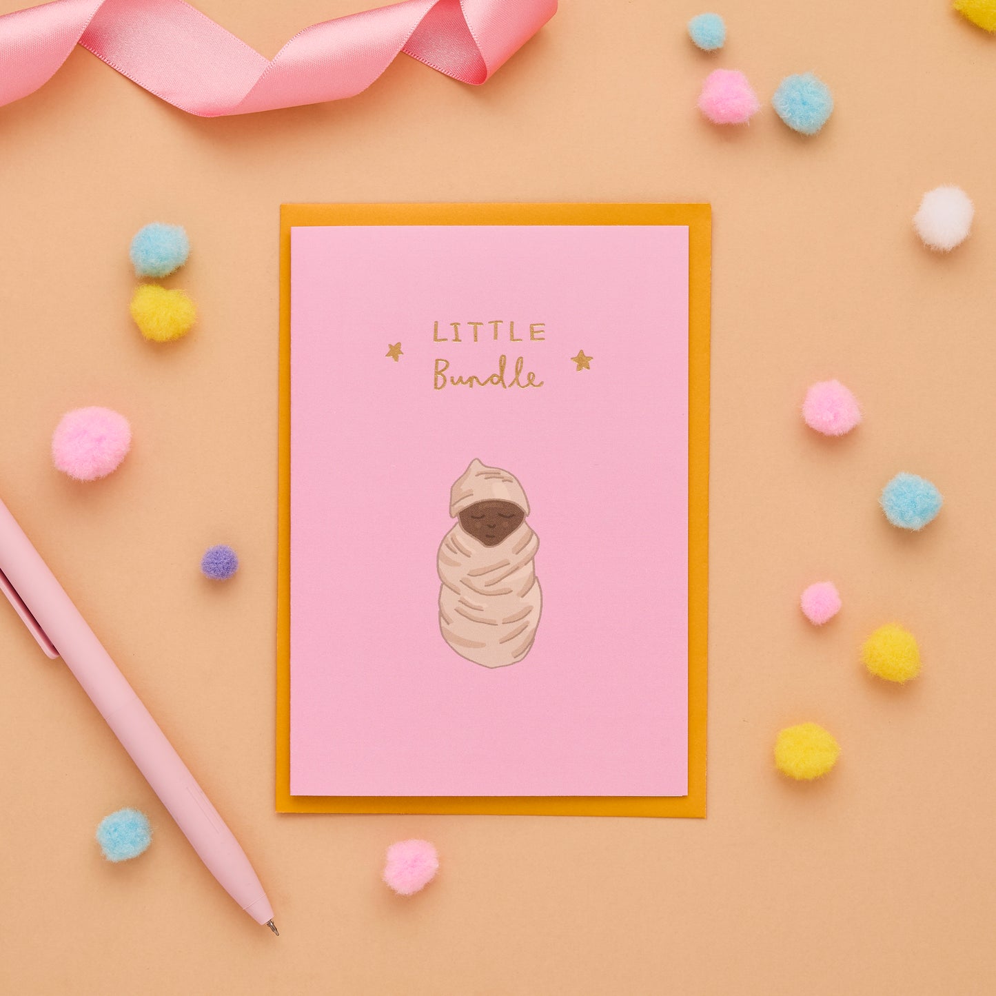 Little Bundle New Baby Card Featuring A Litlte Baby Girl