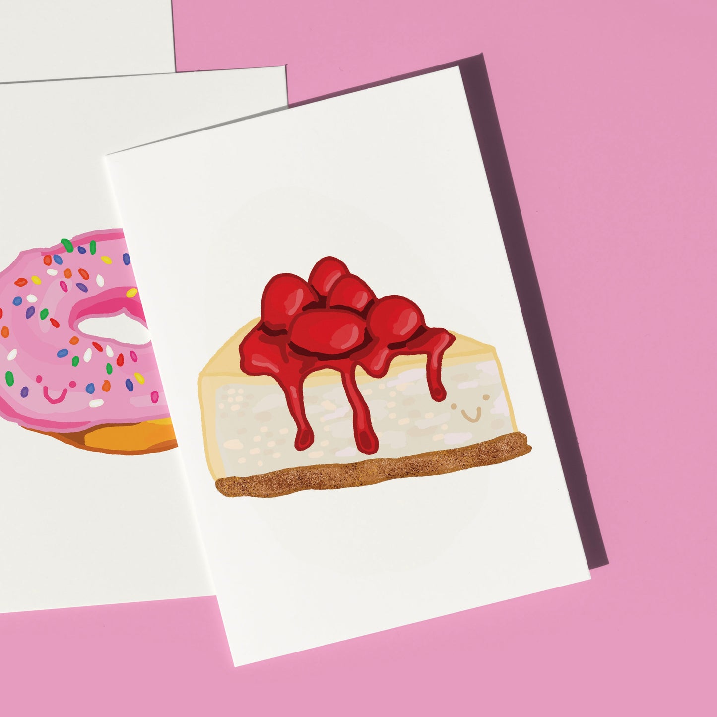 Mini Greeting Card Featuring a Smiley Cheesecake