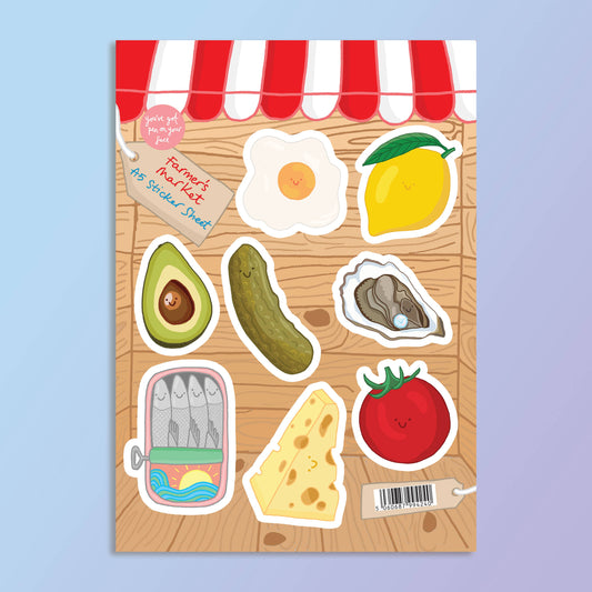 Farmers Market Food A5 Vinyl Sticker Sheet | Cute Foods